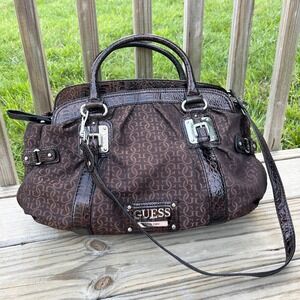 Guess Groupie Bag Womens Large Brown Monogram Faux Croc Y2K 2008 Hobo Slouchy